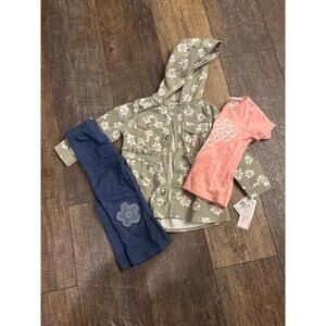 New Little Lass Toddler Set  Floral jacket , Pink Tee, and Blue Pants - Size 18M